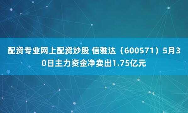 配资专业网上配资炒股 信雅达（600571）5月30日主力资金净卖出1.75亿元